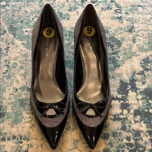 Nine West Black Plaid Pointed-Toe Pumps with Bow, sz 9, NWT